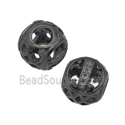 Stainless Steel Round Beads Letter-I Hollow Large Hole Black Plated