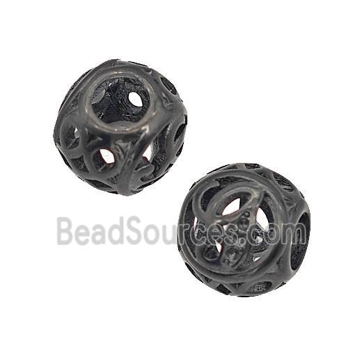 Stainless Steel Round Beads Letter-g Hollow Large Hole Black Plated