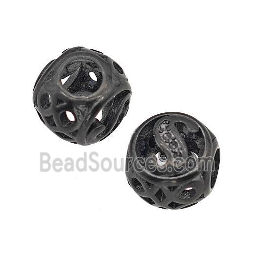 Stainless Steel Round Beads Letter-S Hollow Large Hole Black Plated