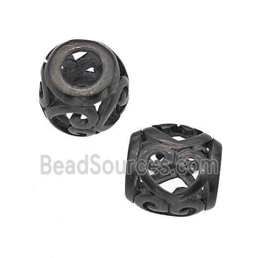 Stainless Steel Barrel Beads Heart Large Hole Hollow Black Plated