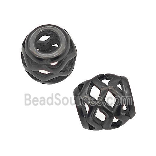 Stainless Steel Barrel Beads Large Hole Hollow Black Plated