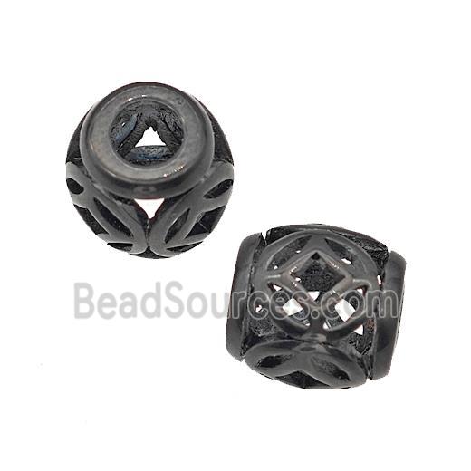 Stainless Steel Barrel Beads Large Hole Hollow Black Plated