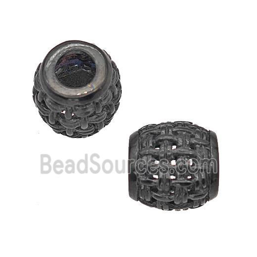 Stainless Steel Barrel Beads Large Hole Hollow Black Plated