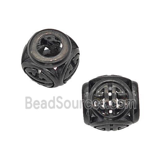 Stainless Steel Barrel Beads Large Hole Hollow Black Plated