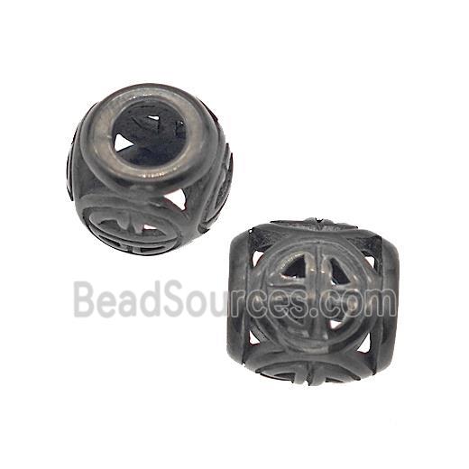 Stainless Steel Barrel Beads Large Hole Hollow Black Plated