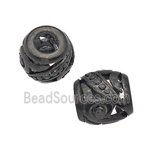 Stainless Steel Barrel Beads Large Hole Hollow Black Plated