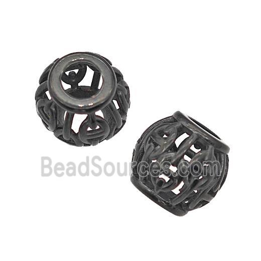 Stainless Steel Round Beads Large Hole Hollow Black Plated