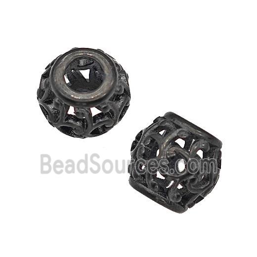 Stainless Steel Round Beads Large Hole Hollow Black Plated