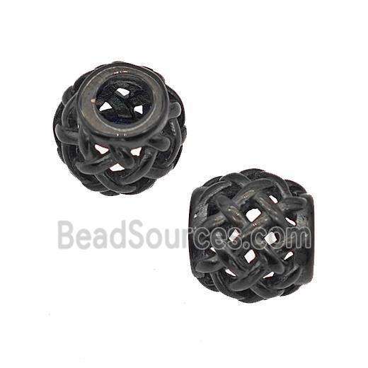 Stainless Steel Round Beads Large Hole Hollow Black Plated