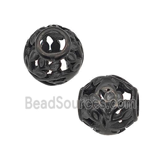 Stainless Steel Round Beads Flower Large Hole Hollow Black Plated