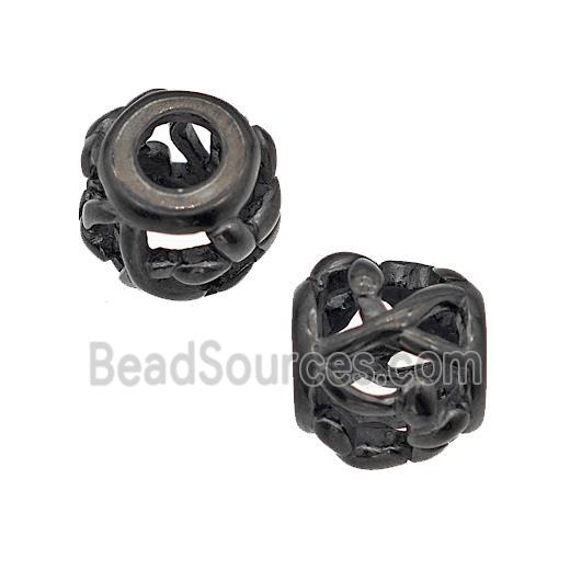 Stainless Steel Barrel Beads Large Hole Hollow Black Plated