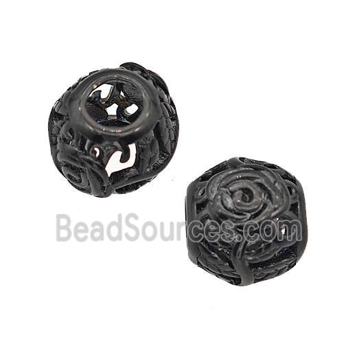 Stainless Steel Round Beads Flower Large Hole Hollow Black Plated