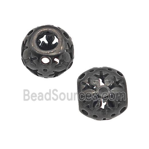 Stainless Steel Round Beads Flower Large Hole Hollow Black Plated