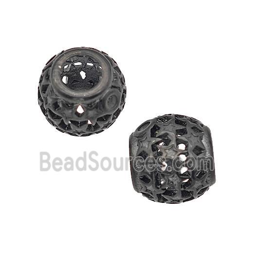 Stainless Steel Round Beads Large Hole Hollow Black Plated