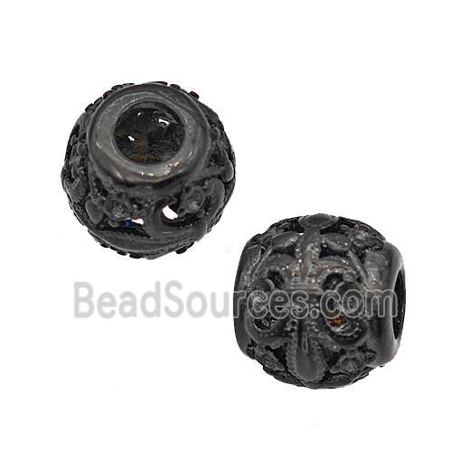 Stainless Steel Round Beads Fleur-De-Lis Large Hole Hollow Black Plated