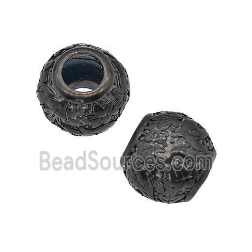 Stainless Steel Round Beads Flower Large Hole Hollow Black Plated