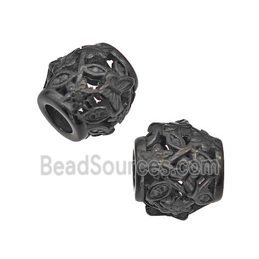 Stainless Steel Barrel Beads Flower Large Hole Hollow Black Plated