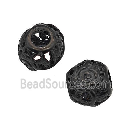 Stainless Steel Round Beads Flower Large Hole Hollow Black Plated