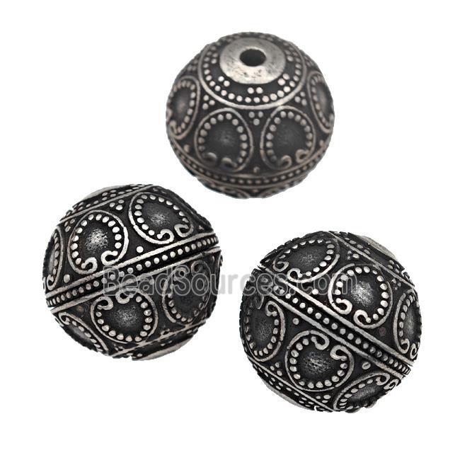 Stainless Steel Round Beads Antique Silver