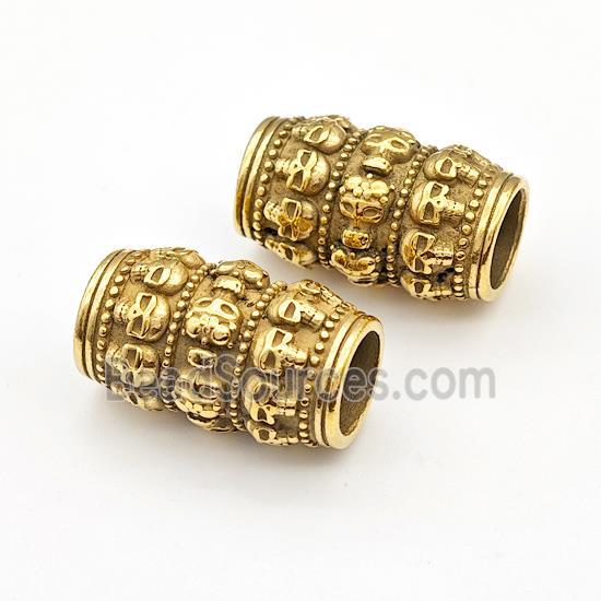 Stainless Steel Tube Beads Hollow Large Hole Skull Gold Plated