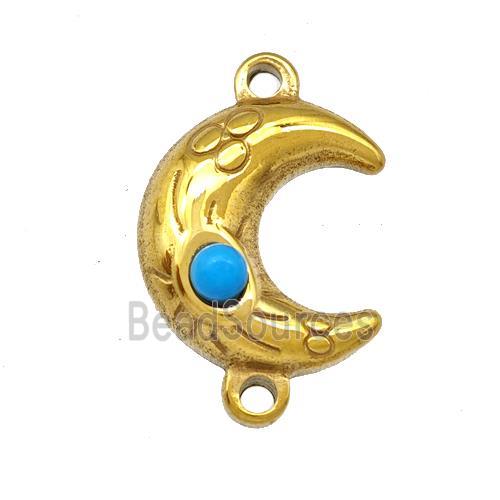 Stainless Steel Moon Connector Pave Blue Synthetic Turquoise Gold Plated