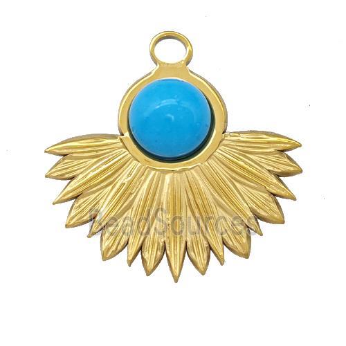 Stainless Steel Pendant Pave Blue Synthetic Turquoise Gold Plated