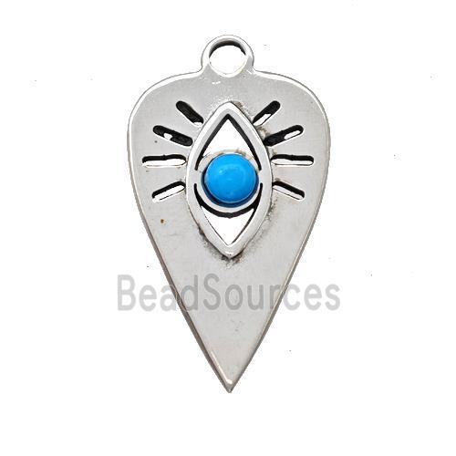 Raw Stainless Steel Arrowhead Eye Pendant Pave Blue Synthetic Turquoise