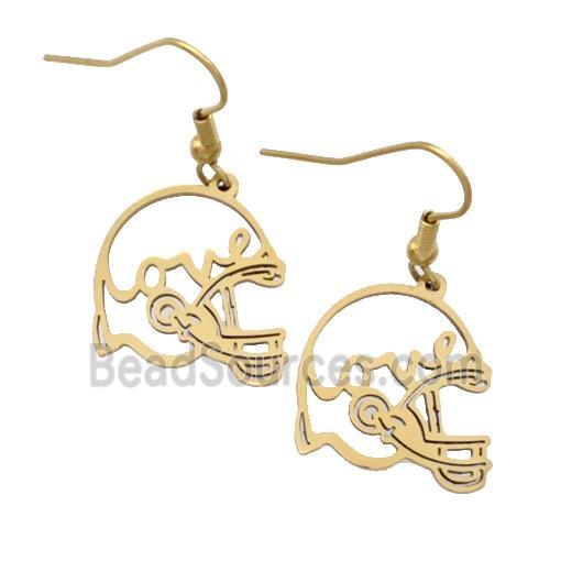 Stainless Steel Hook Earrings Football Helmet Love Sport Gold Plated