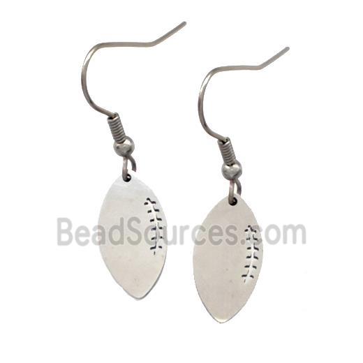 Raw Stainless Steel Football Sport Hook Earrings