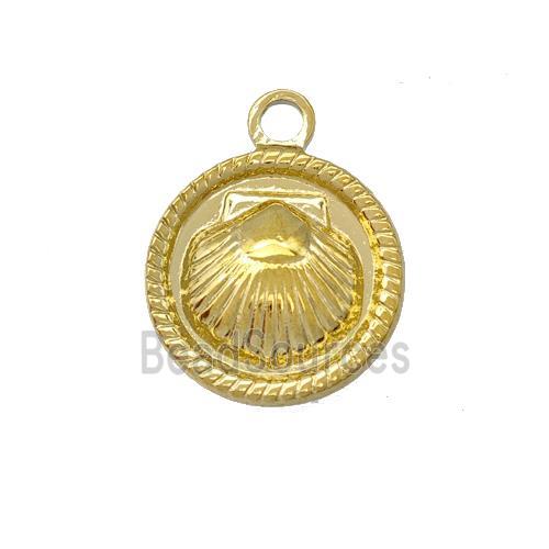 Stainless Steel Sea Shell Pendant Circle Gold Plated