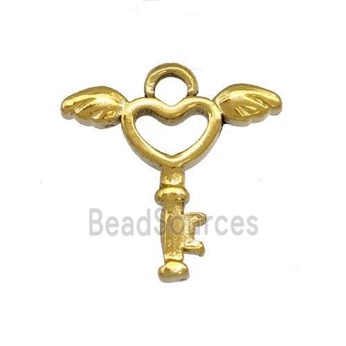 Stainless Steel Key Pendant Angel Wings Gold Plated