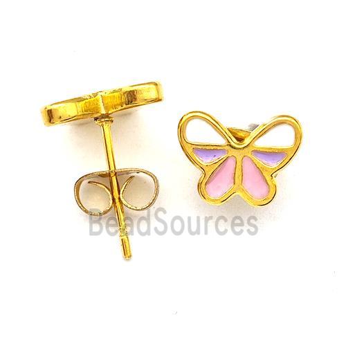 Stainless Steel Butterfly Stud Earrings Multicolor Enamel Gold Plated