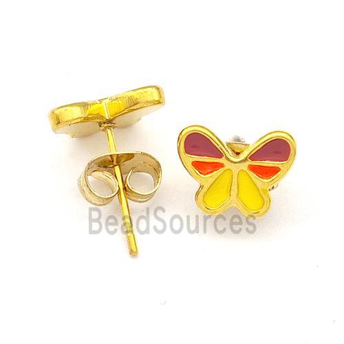 Stainless Steel Butterfly Stud Earrings Multicolor Enamel Gold Plated