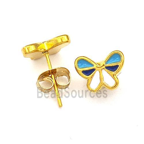 Stainless Steel Butterfly Stud Earrings Multicolor Enamel Gold Plated