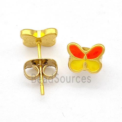 Stainless Steel Butterfly Stud Earring Multicolor Enamel Gold Plated