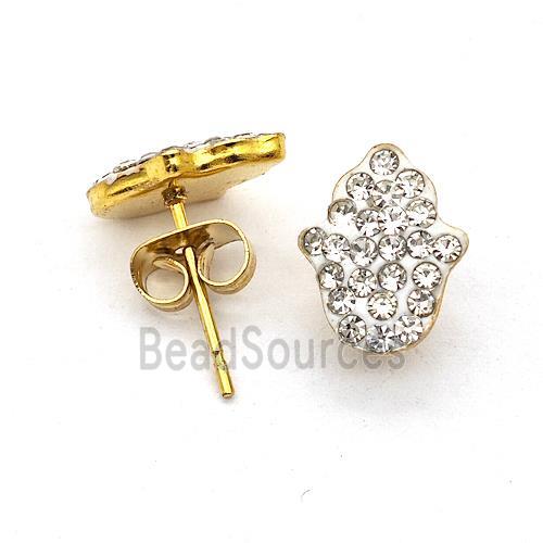 Stainless Steel Hand Stud Earring Pave Rhinestone Gold Plated