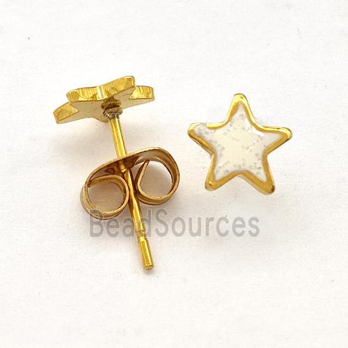 Stainless Steel Star Stud Earring Pave Fire Opal Gold Plated