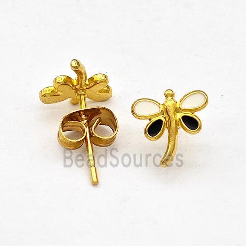 Stainless Steel Dragonfly Stud Earring Enamel Gold Plated