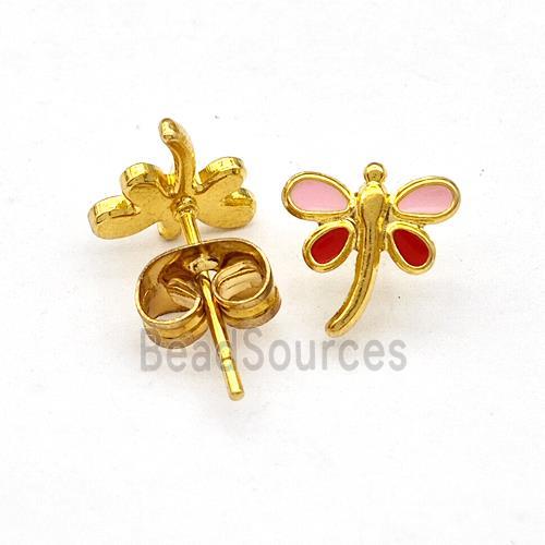 Stainless Steel Dragonfly Stud Earring Enamel Gold Plated