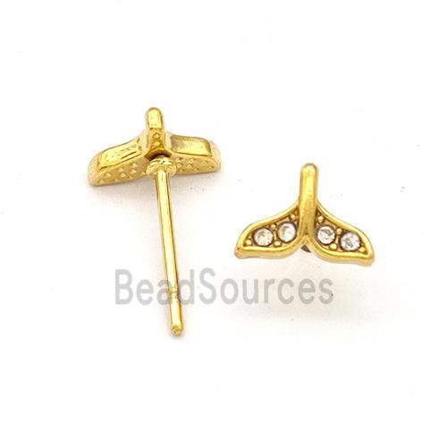 Stainless Steel Stud Earring Pave Rhinestone Shark-tail Gold Plated