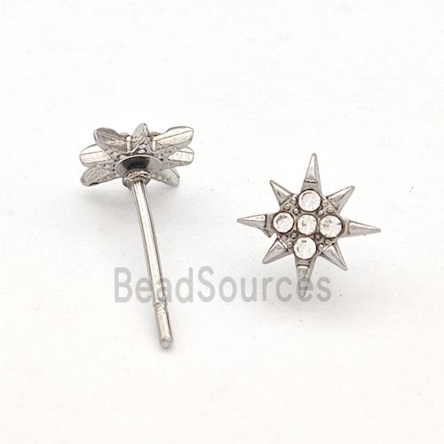 Raw Stainless Steel NorthStar Stud Earring Pave Rhinestone