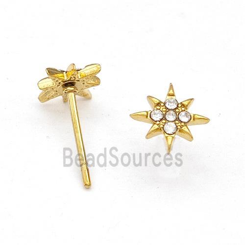 Stainless Steel NorthStar Stud Earring Pave Rhinestone Gold Plated