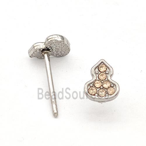 Raw Stainless Steel Gourd Stud Earring Pave Rhinestone