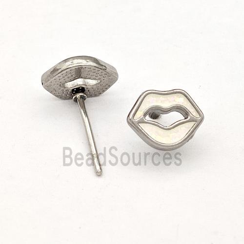 Raw Stainless Steel Lip Stud Earring White Enamel