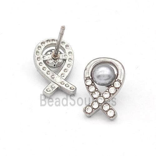 Raw Stainless Steel Stud Earring Pave Rhinestone Pearlized Resin Awareness Ribbons