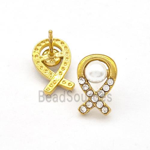 Stainless Steel Stud Earring Pave Rhinestone Pearlized Resin Awareness Ribbons Gold Plated