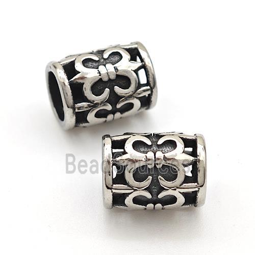 Stainless Steel Tube Beads Fleur De Lis Large Hole Antique Silver