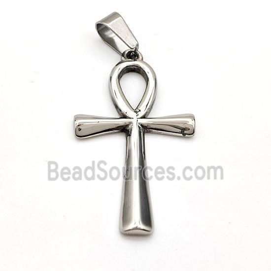 Raw Stainless Steel Ankh Cross Pendant