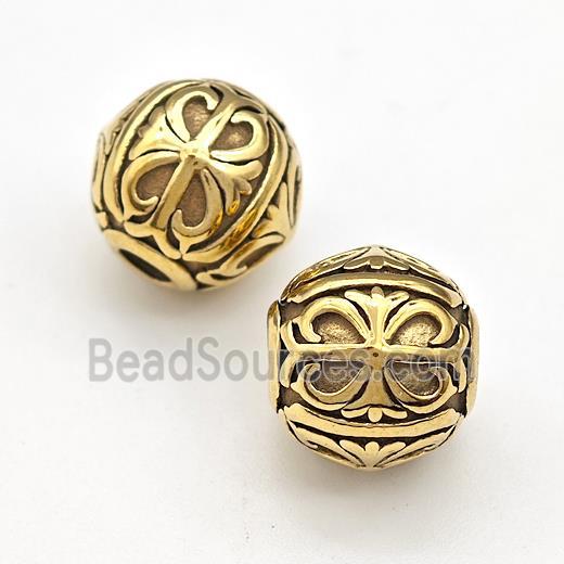 Stainless Steel Round Beads Large Hole Gold Plated