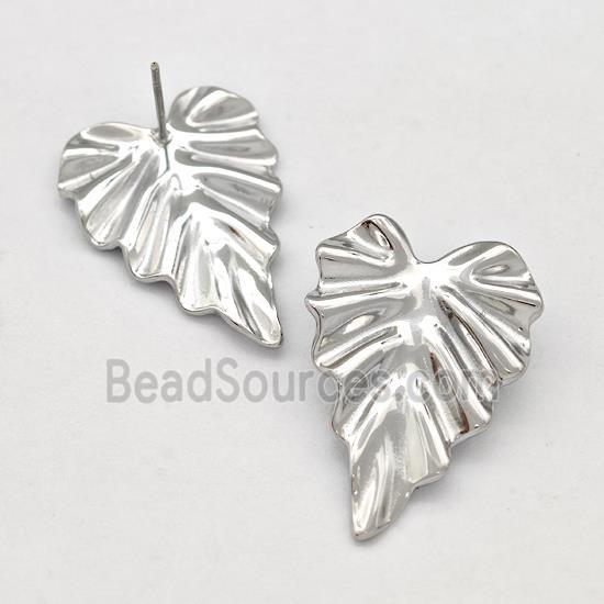 Raw Stainless Steel Stud Earring Leaf